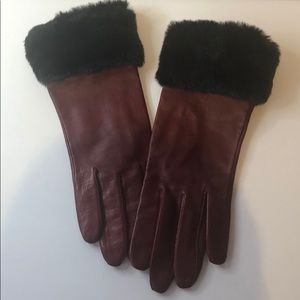 Red Leather & Black Faux Fur Gloves